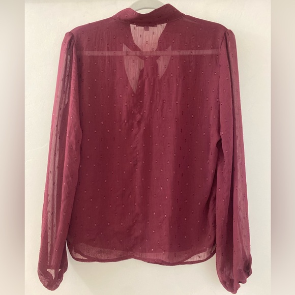 ❤️❤️Nordstrom’s Long Sleeve Frontal Neck Tie Burgundy Long Sleeve Blouse - Picture 6 of 10